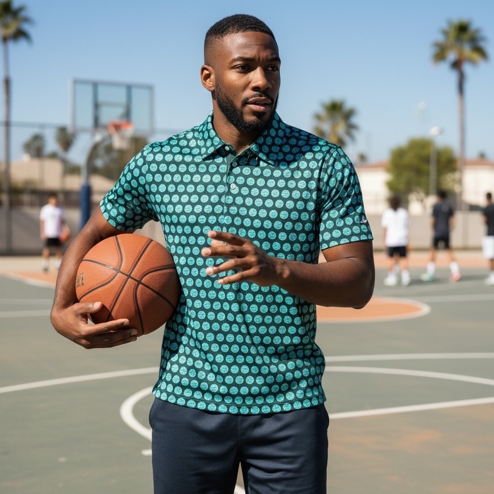 ChalkTalk Sports Mens Basketball Print Polo Shirt Teal Green XL Prologis NWT